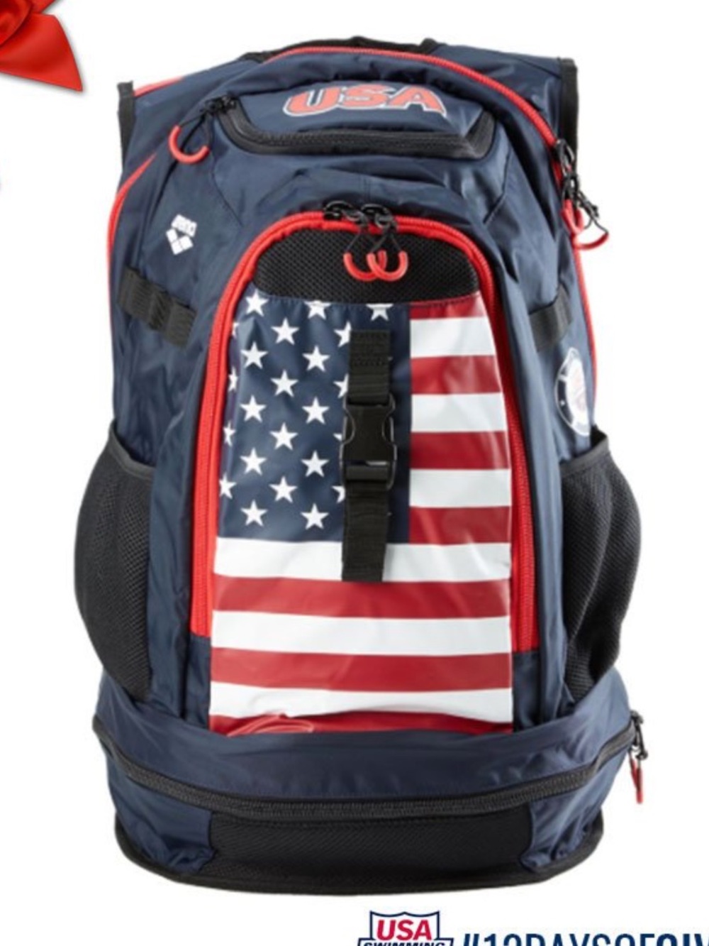 Arena USA Swimming National Team Backpack Navy Red USA Flag Design